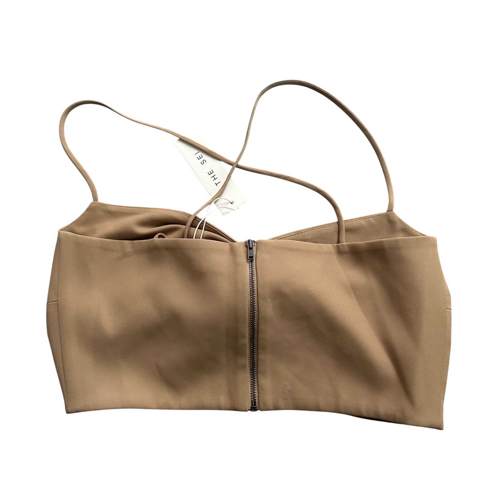 The Sei Twist Front Cami Crop Top Camel Tan Spaghetti Strap Zip Back — image 3 of 5